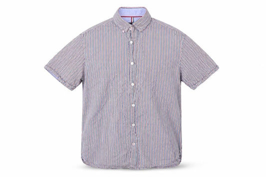 Front view of Marks & Spencer men’s multicoloured striped button-up, size S