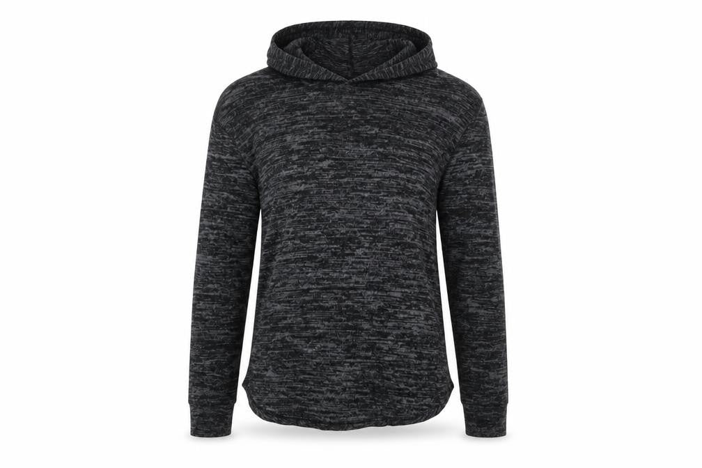 Front view of women’s grey pullover hoodie, size S