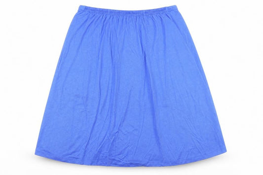 Front view of Country Collection women’s blue a-line skirt, size UK 34, in
