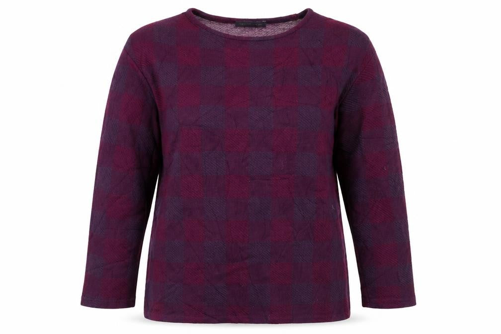 Front view of Marks & Spencer women’s purple check jumper, size UK 14
