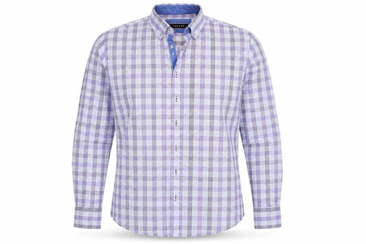 Front view of Morgan men’s multicoloured check button-up, size 42, - front pocket