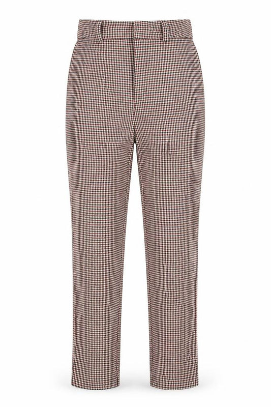 Front view of astradivarius women’s multicoloured check trousers, size UK 8, 24-inch leg