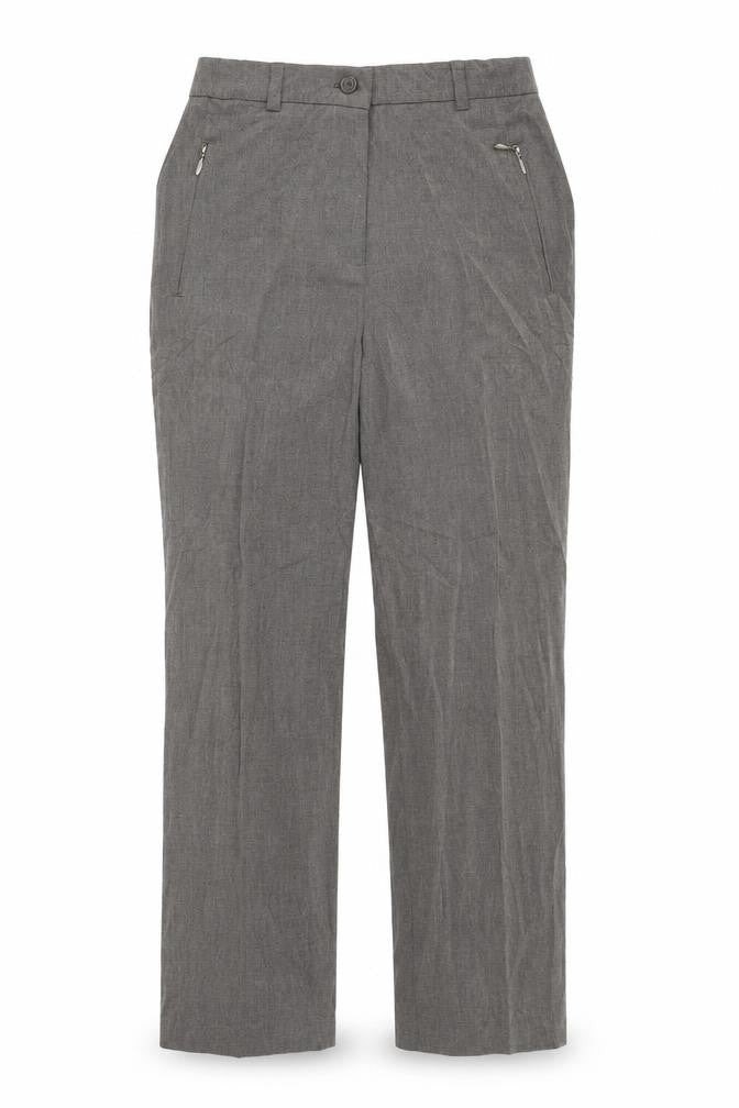 Front view of Marks & Spencer women’s grey trousers, size UK 10, 28.5-inch leg