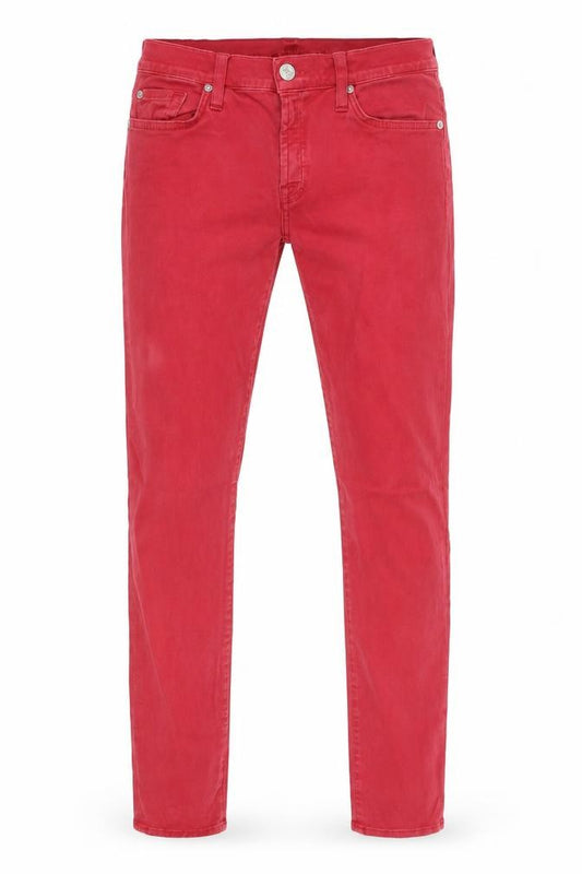 Front view of For All Mankind women’s red skinny jeans, size UK 27, in, 29-inch leg