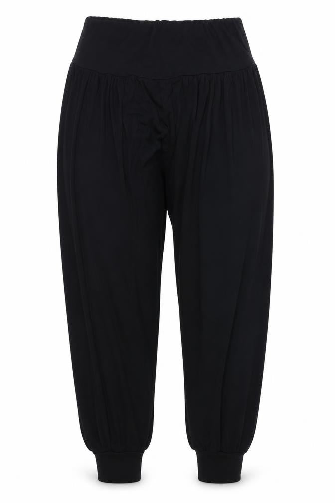 Front view of Preworn women’s black trousers, size M, 27-inch leg