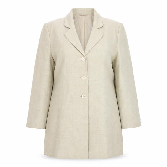 Front view of ELVI women’s beige jacket suit jacket, size UK 18