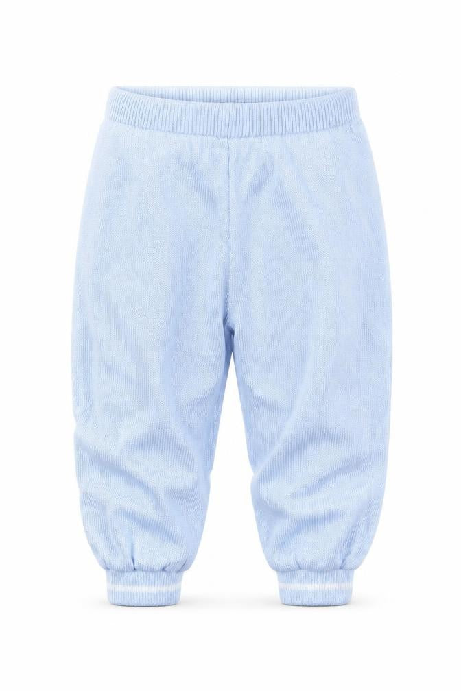 Front view of Preworn boys’ blue knit jogger trousers, size 12, months