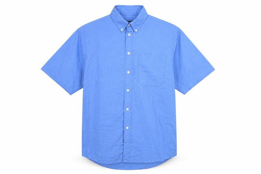 Front view of Classics Comfort men’s blue button-up, size L