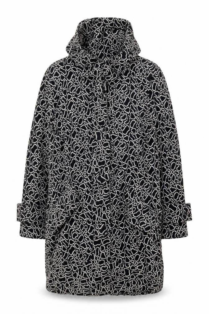 Front view of peng xin women’s black geometric jacket coat, size S