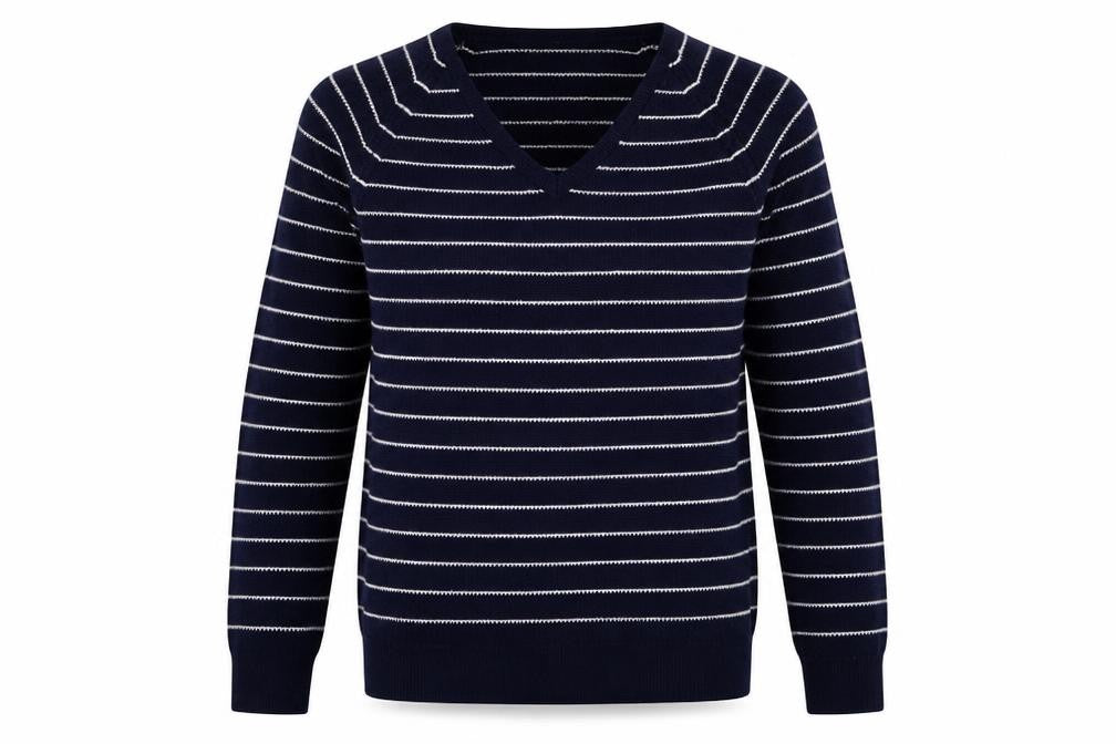 Front view of Gap men’s blue striped jumper, size M