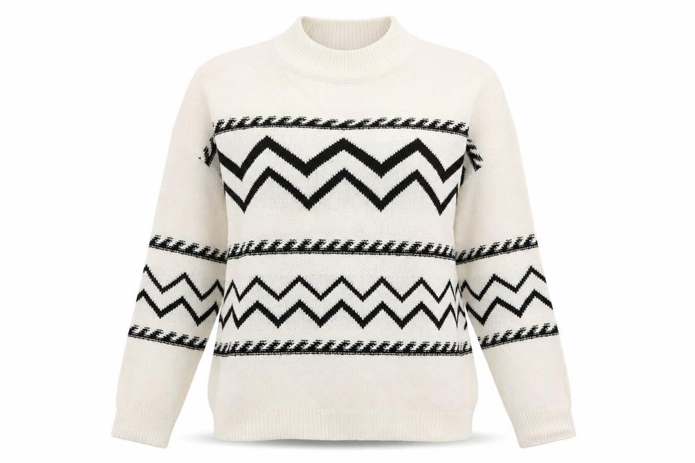 Front view of Papaya women’s white geometric jumper, size S