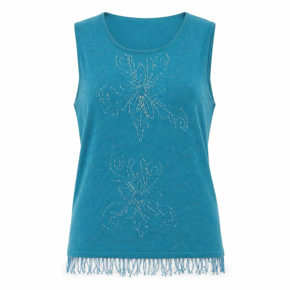 Kaleidescope Womens Blue Floral  Basic Tank Size 14