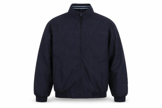 Front view of Lincoln men’s blue jacket, size S