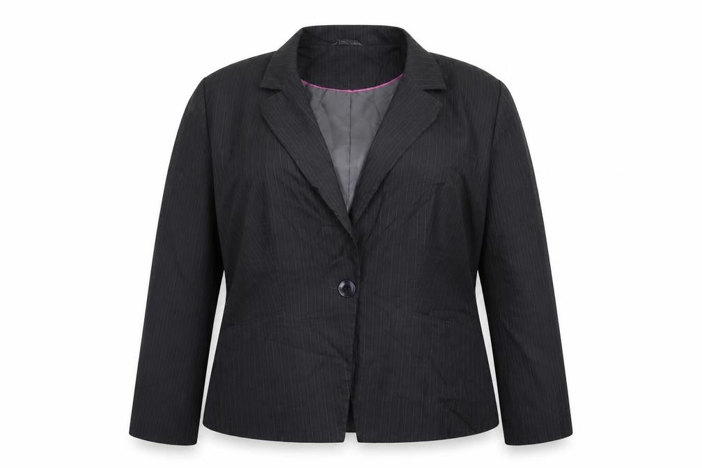 Front view of George women’s grey striped jacket suit jacket, size UK 20