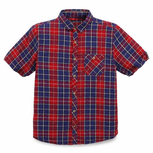 Front view of Industrialize men’s multicoloured check button-up, size M