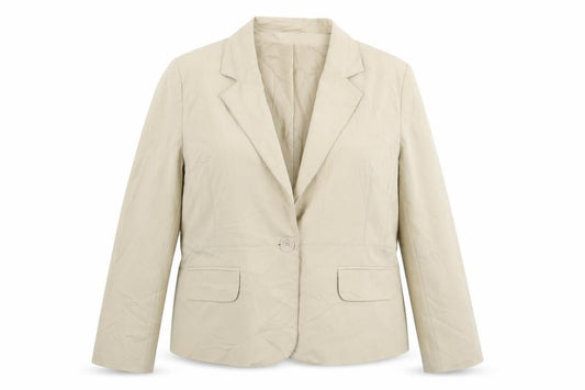 Front view of Atmosphere women’s beige jacket suit jacket, size UK 18