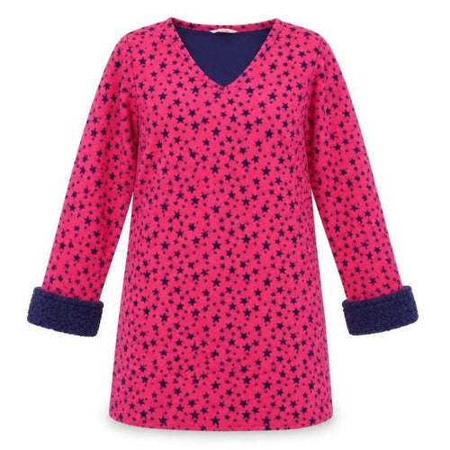 EVIE Womens Pink Geometric Fleece Top Gown Size 10  - Star pattern