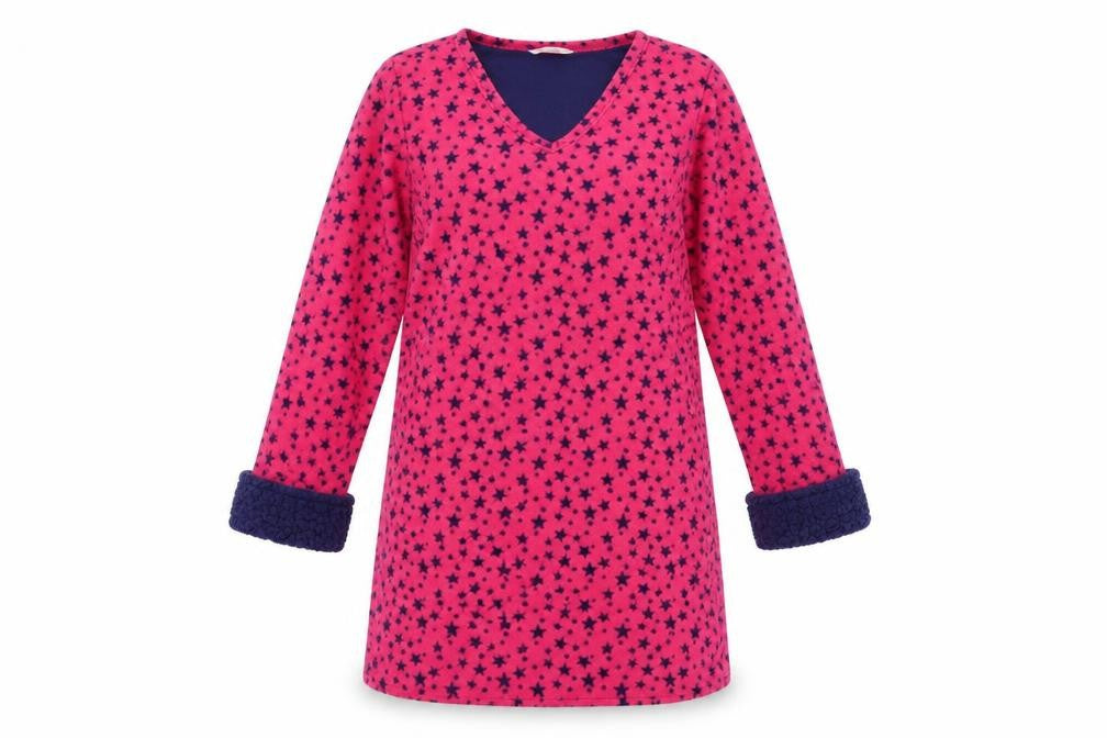 EVIE Womens Pink Geometric Fleece Top Gown Size 10  - Star pattern