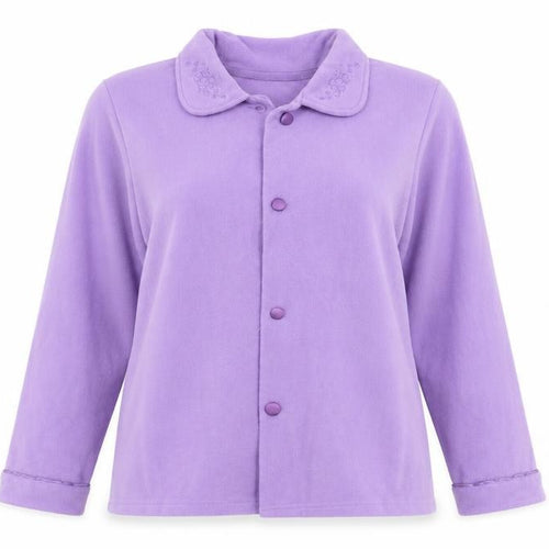 EWM Womens Purple Solid Fleece Top Pyjama Top Size S  - Floral embroidery