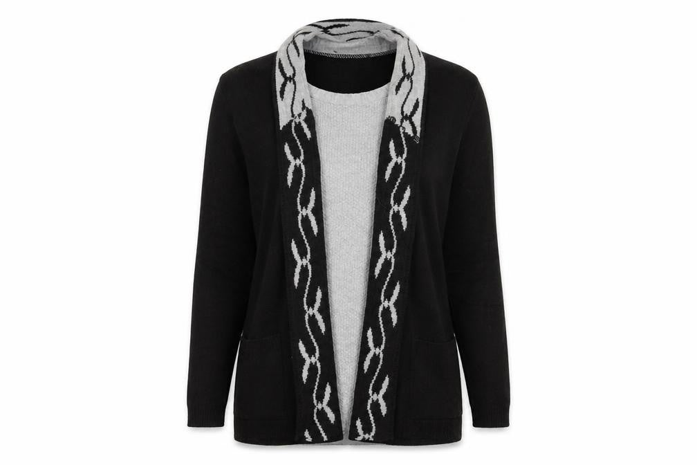 Envy Us Womens Black   Cardigan Jumper Size L  - jumper with over cardigan detail