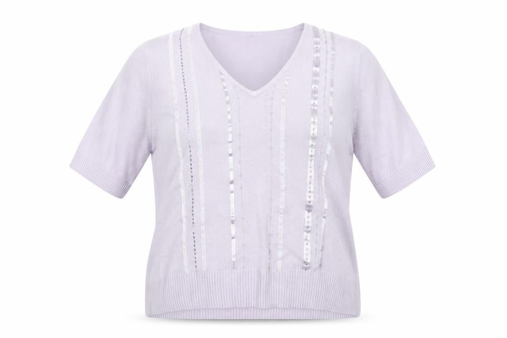 Front view of Marks & Spencer women’s purple jumper, size UK 14, - beaded