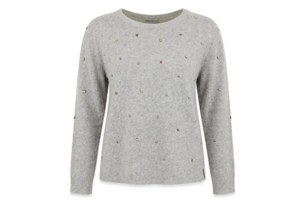Front view of Topshop women’s grey jumper, size UK 10