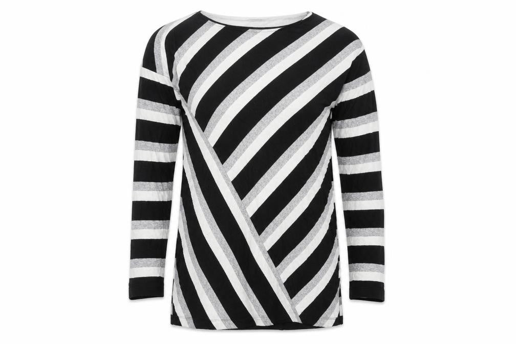 Front view of F&F women’s black striped a-line, size UK 8