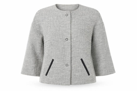 Front view of Per Una women’s grey jacket, size UK 10