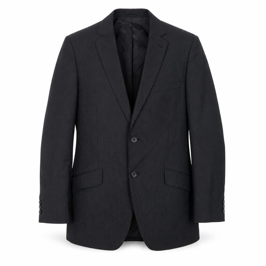 Front view of H&M men’s black striped jacket suit jacket, size 42