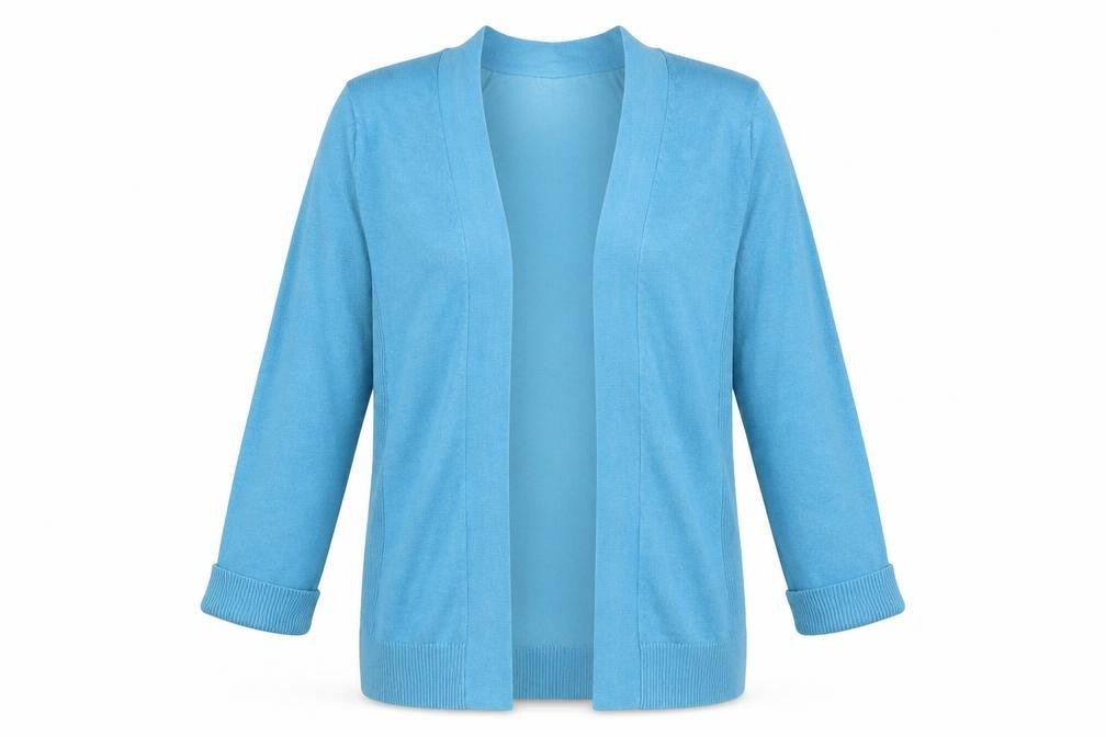 Front view of M&Co women’s blue wrap jumper, size UK 12