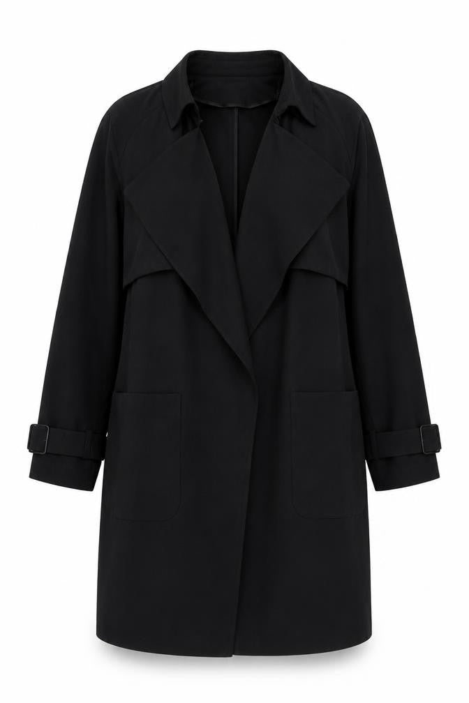 Front view of H&M women’s black jacket coatigan, size UK 6