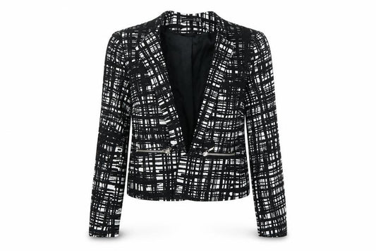 Front view of Primark women’s black check jacket coatigan, size UK 12