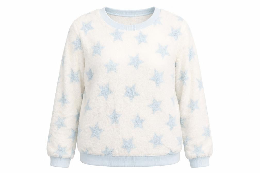 Front view of Love To Lounge women’s white solid top pyjama top, size M, - stars