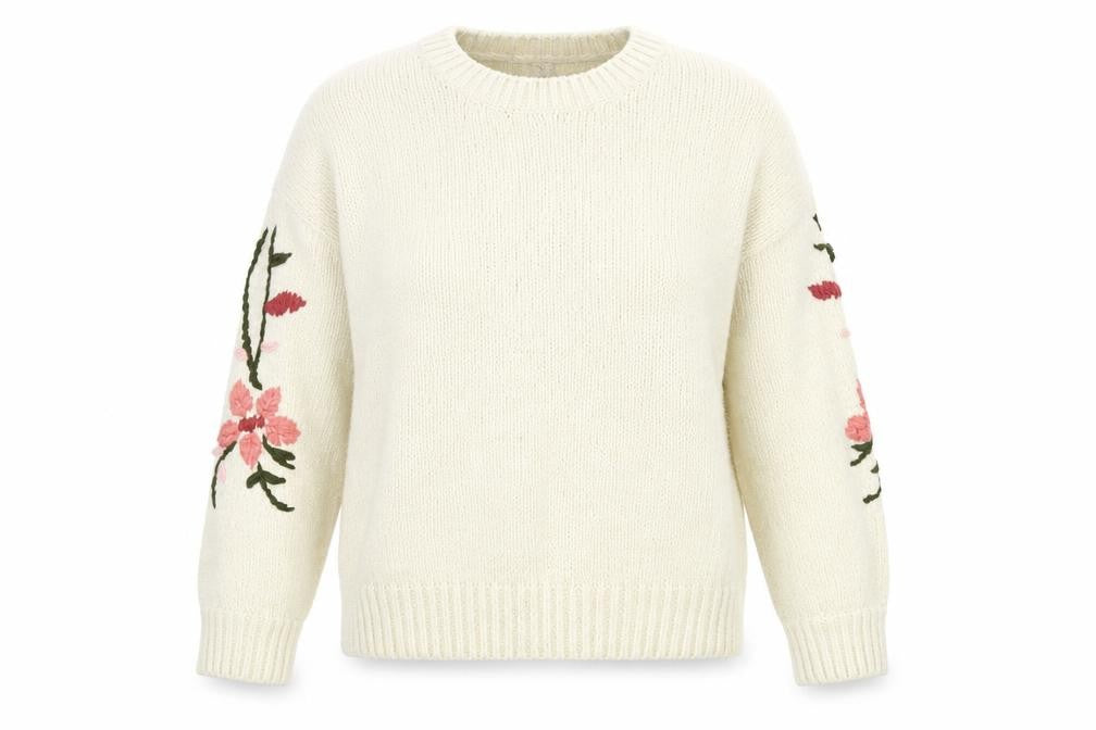 Alya Womens White Floral  Pullover Jumper Size M