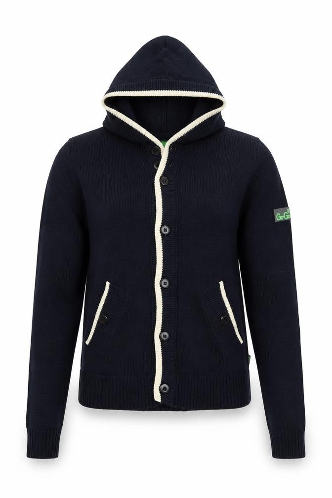 Front view of Gio-Goi women’s blue pullover hoodie, size S