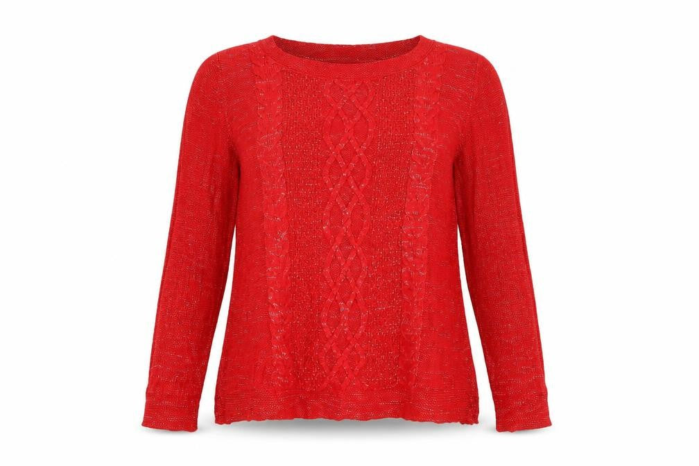 Front view of Papaya women’s red jumper, size UK 16