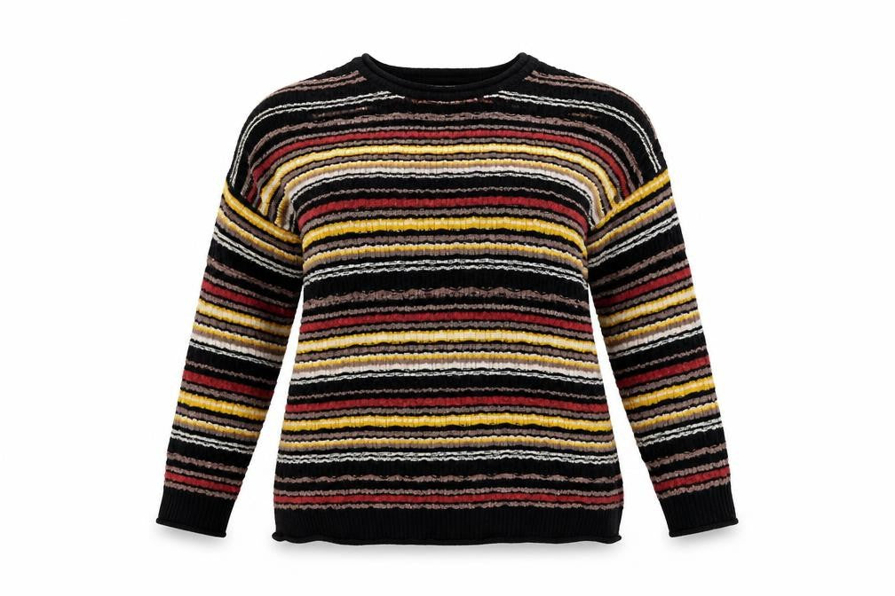 Front view of Apricot women’s multicoloured striped jumper, size UK 12