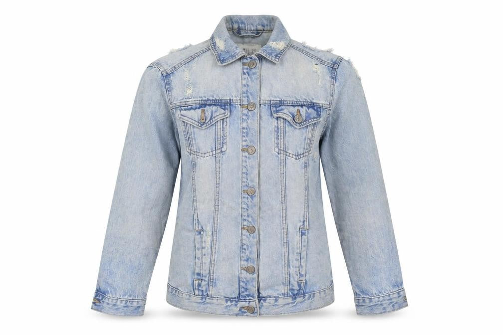 Front view of New Look women’s blue denim jacket, size UK 8
