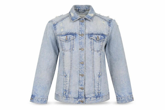 Front view of New Look women’s blue denim jacket, size UK 8