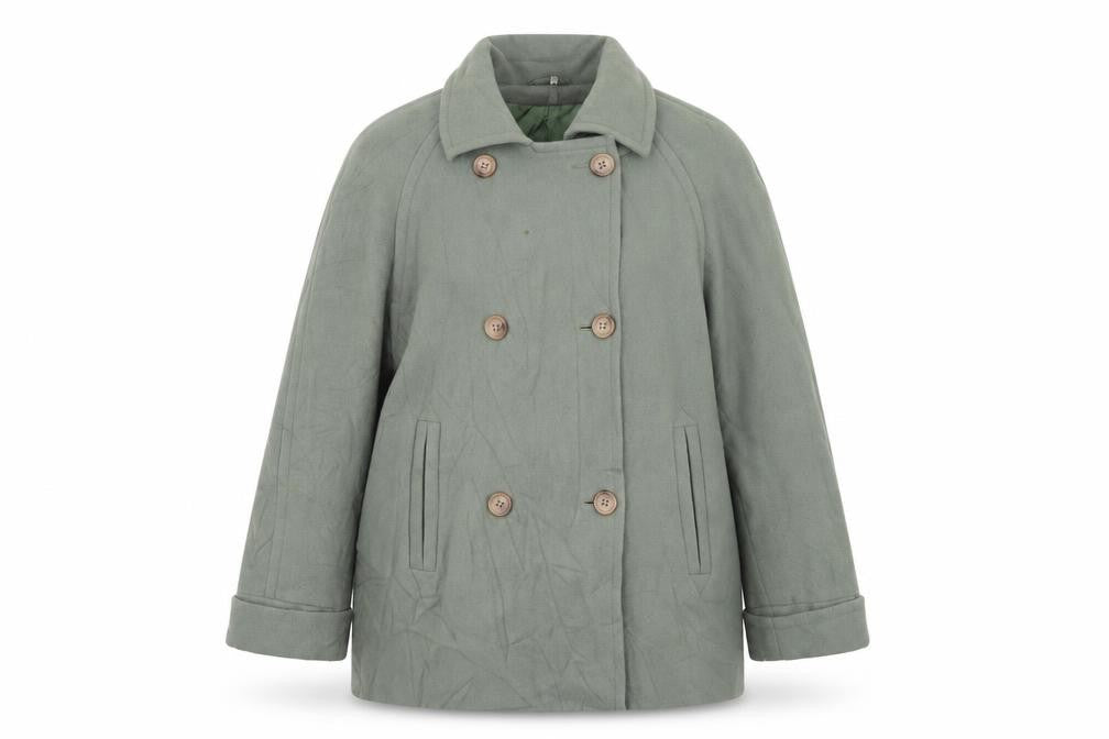 Front view of Edinburgh women’s green motorcycle jacket coat, size UK 12