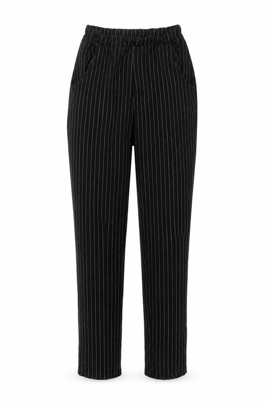 Front view of PRETTYLITTLETHING women’s black trousers, size UK 10, 25-inch leg