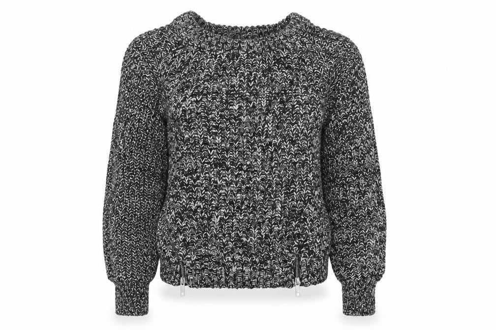 Front view of H&M women’s black knit jumper, size UK 10