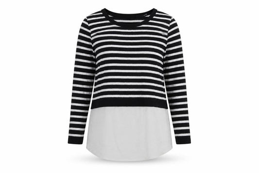 Front view of Atmosphere women’s white striped basic t-shirt, size UK 4