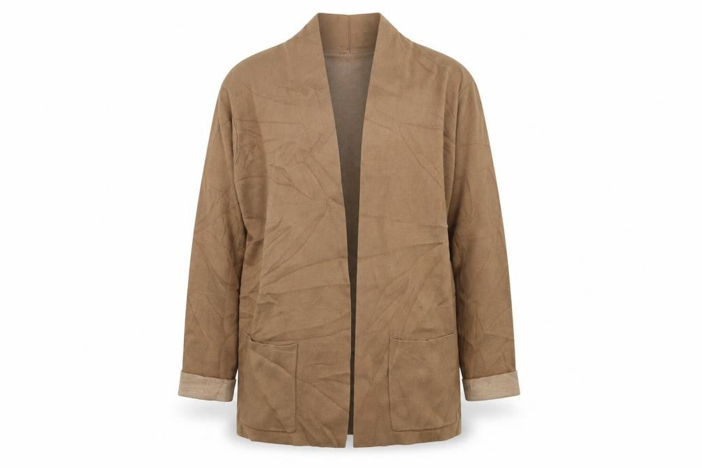 Front view of H&M women’s beige cardigan jumper, size XS
