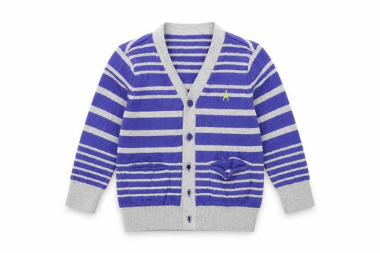 Front view of Marks & Spencer Baby Blue Striped Cape Jumper, size 12-18, Months