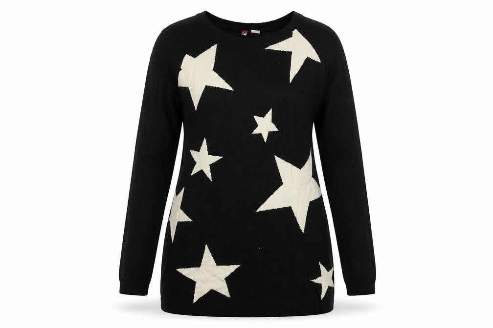 Front view of H&M women’s black geometric jumper, size UK 10