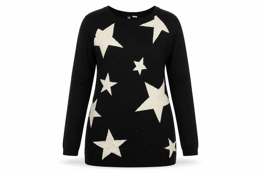 Front view of H&M women’s black geometric jumper, size UK 10