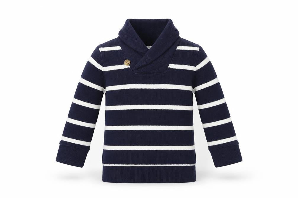 Front view of Gap boys’ blue striped jumper, size 2, years
