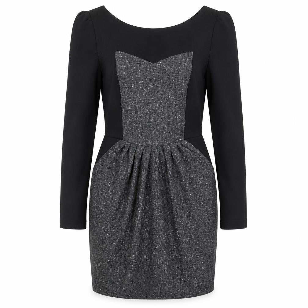 Front view of River Island women’s grey shirt dress, size UK 12