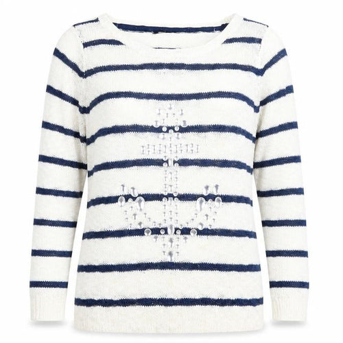F&F Womens Blue Striped Knit Pullover Jumper Size 10